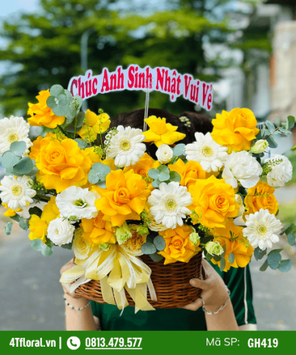 Giỏ Hoa Hồng Vàng – Rực Rỡ Sắc Nắng, Tỏa Sáng Ngày Mới