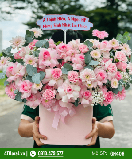 Giỏ Hoa Màu Hồng – Sắc Hồng Ngọt Ngào Yêu Thương