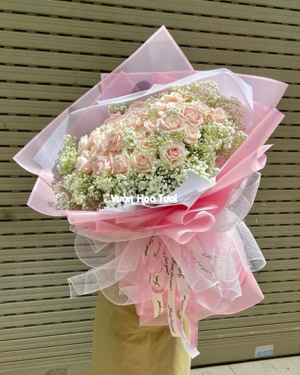 Bó Hoa Hồng Baby Trắng BigSize Rực Rỡ Ngày Sinh Nhật