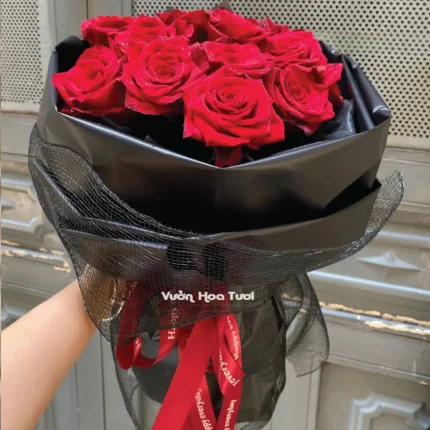 Bó Hoa Hồng Đỏ Tròn Xinh Yêu Thể Hiện Tình Yêu Nồng Nàn