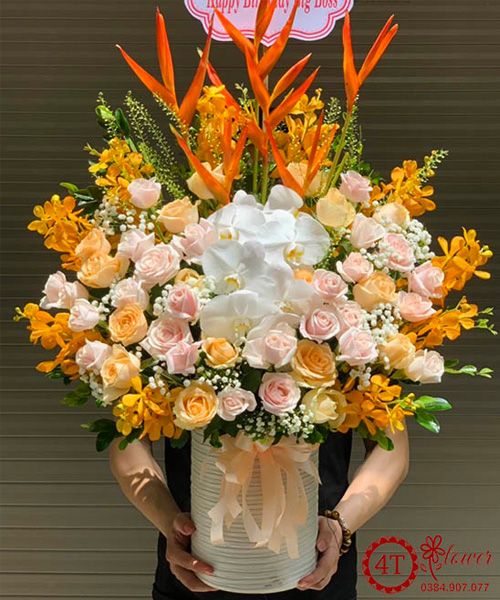 Giỏ Hoa Lan Hồ Điệp Bông Thiên Điểu – Rực Rỡ Sắc Cam Trắng Sang Trọng Giỏ Hoa Lan Hồ Điệp Bông Thiên Điểu - Rực Rỡ Sắc Cam Trắng Sang Trọng - Ảnh 1