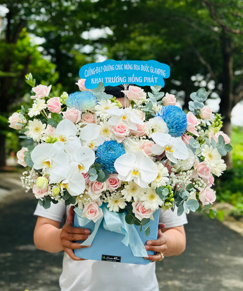 Giỏ Hoa Khai Trương Tone Trắng Xanh – Sắc Thanh Lịch Khởi Đầu Thành Công Giỏ Hoa Khai Trương Tone Trắng Xanh - Sắc Thanh Lịch Khởi Đầu Thành Công - Ảnh 1