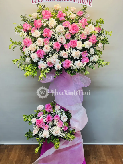 Kệ Hoa Chúc Mừng Hồng Phát – Khai Trương Thành Công, Hồng Rực May Mắn