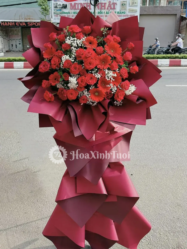 Kệ Hoa Sắc Đỏ – Chúc Khai Trương May Mắn Thành Công