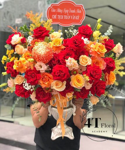 Bình Hoa Tone Cam Đỏ – Rực Rỡ Sắc Thu Nồng Nàn