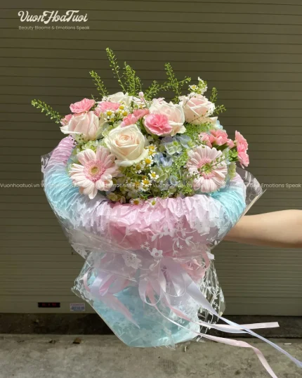 Bó Hoa Hồng Sunny Rose Kết Hợp Tú Cầu Rực Rỡ