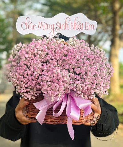 Giỏ Hoa Baby Tím Nhạt Mini - Nét Dịu Dàng Tinh Khiết