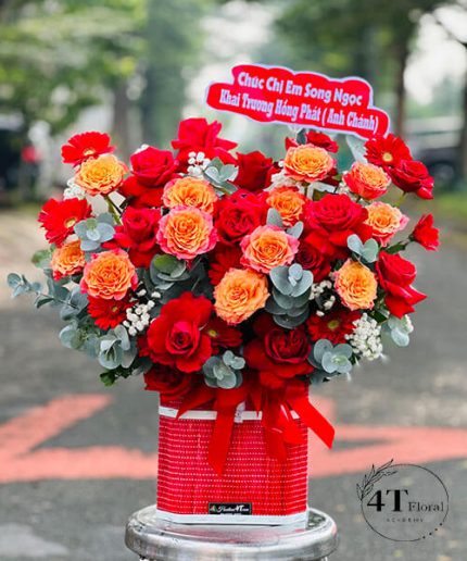 Giỏ Hoa Hồng Đỏ Mix Hồng Cam - Sắc Màu Nồng Nàn, Yêu Thương Lan Tỏa
