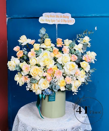 Giỏ Hoa Hồng Shimer – Sắc Hồng Lung Linh Đầy Quyến Rũ