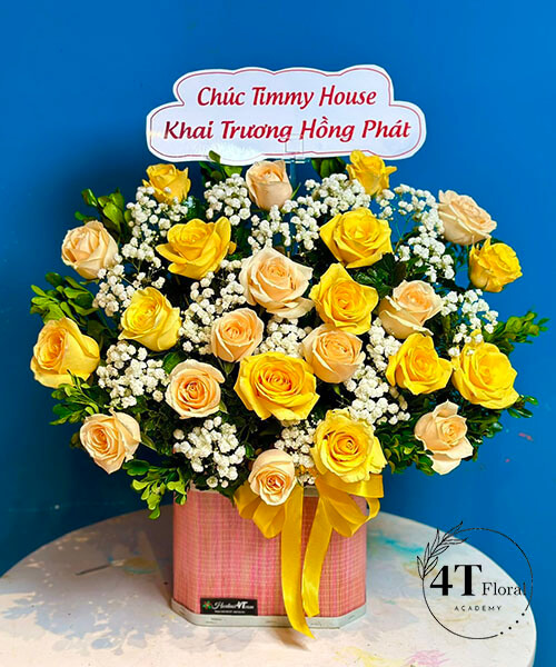 Giỏ Hoa Hồng Vàng Mix Hồng Hột Gà – Rực Rỡ Sắc Vàng Gửi Trao Yêu Thương