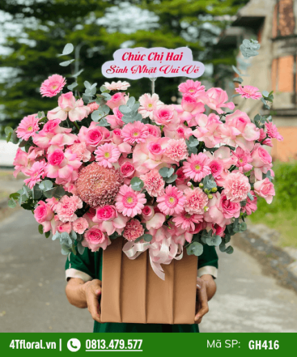 Giỏ Hoa Hoa Hồng To Đẹp - Sắc Hồng Ngọt Ngào, Kiêu Sa Rực Rỡ