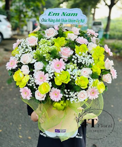 Giỏ Hoa Tone Xanh Lá Cây Hồng – Sắc Màu Dịu Dàng, Gửi Lời Yêu Thương