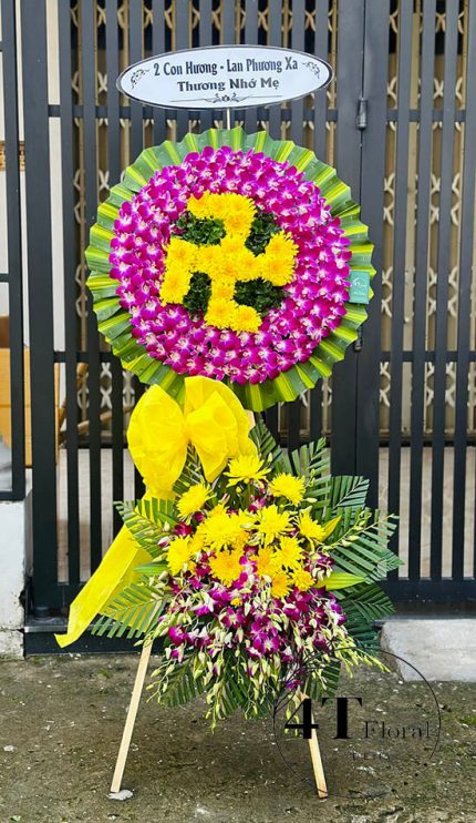 Kệ Hoa Tang Lan Tím Mix Cúc Vàng – Sắc Màu Thành Kính
