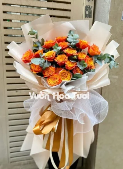 Bó Hoa Hồng Cam Rực Rỡ Size Lớn Sắc Màu Năng Lượng Tràn Đầy