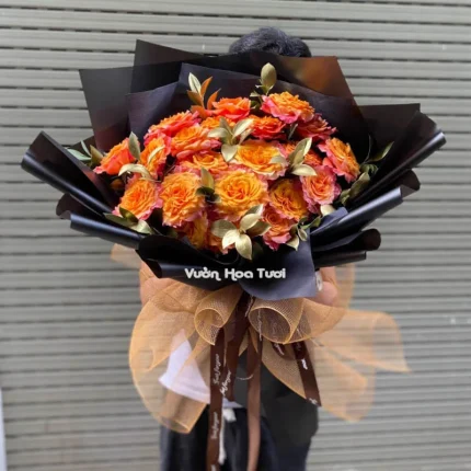 Bó Hoa Sinh Nhật Hồng Cam Huyền Bí Đẳng Cấp, Sang Trọng