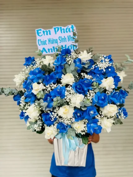 Giỏ Hoa Hồng Xanh Thankful Thoughts – Sắc Xanh Thanh Khiết, Gửi Lời Biết Ơn