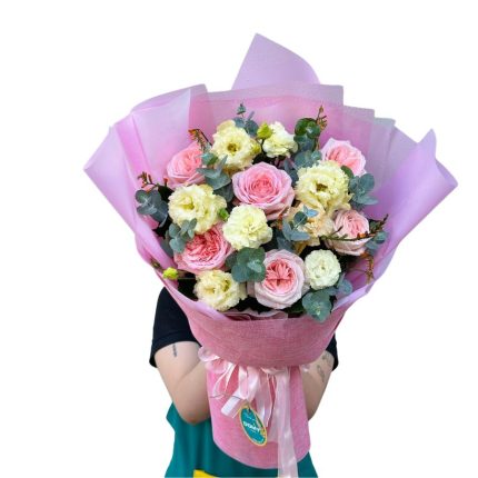 Bó Hoa Hồng Mix Cát Tường Nụ Hôn Ngọt Ngào - Sắc Hồng Trắng Thanh Khiết