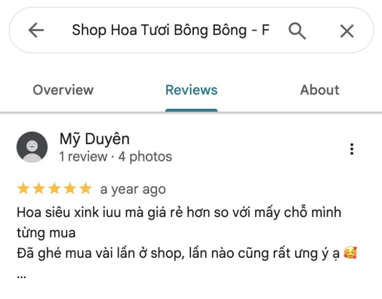 Đánh giá 5 sao - Shop Hoa Google Maps