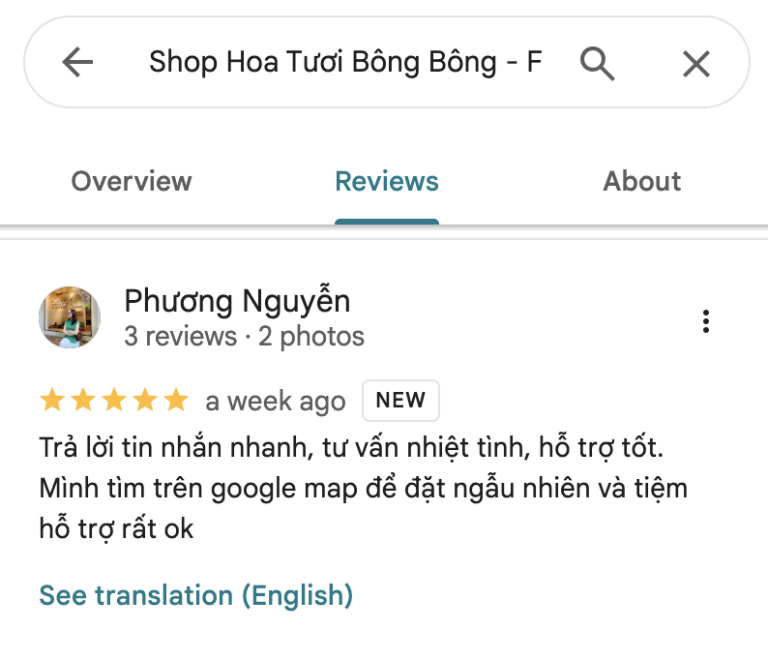Đánh giá 5 sao - Shop Hoa Google Maps