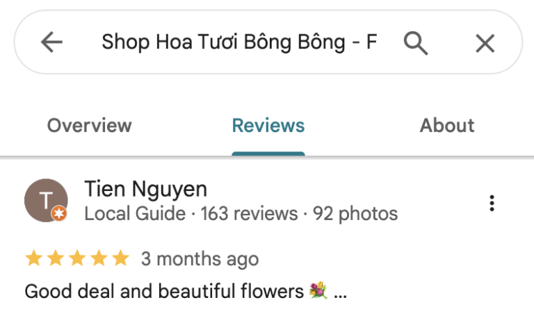 Đánh giá 5 sao - Hoa Tươi Sài Gòn